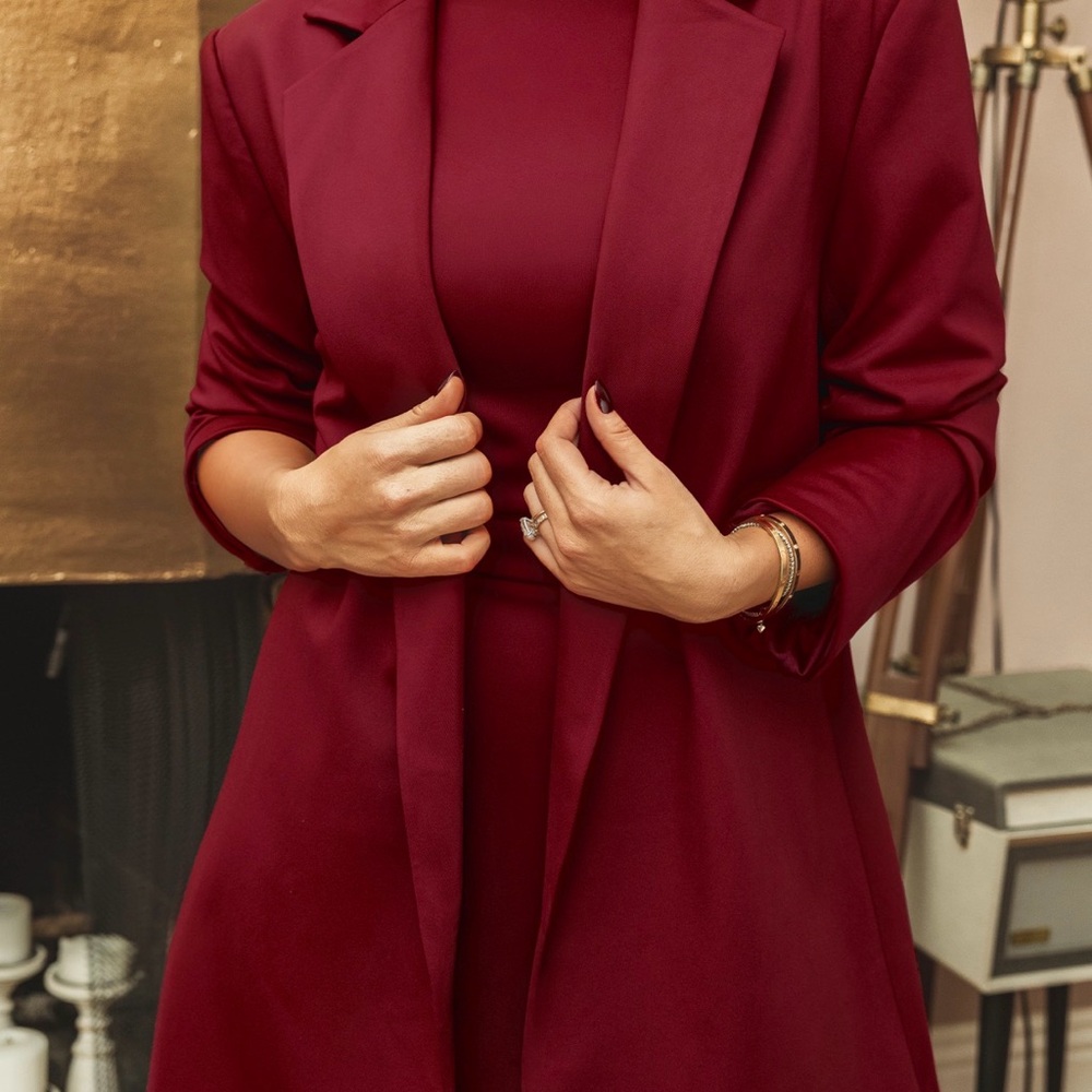 CUPSHE Burgundy Blazer and Dress Set